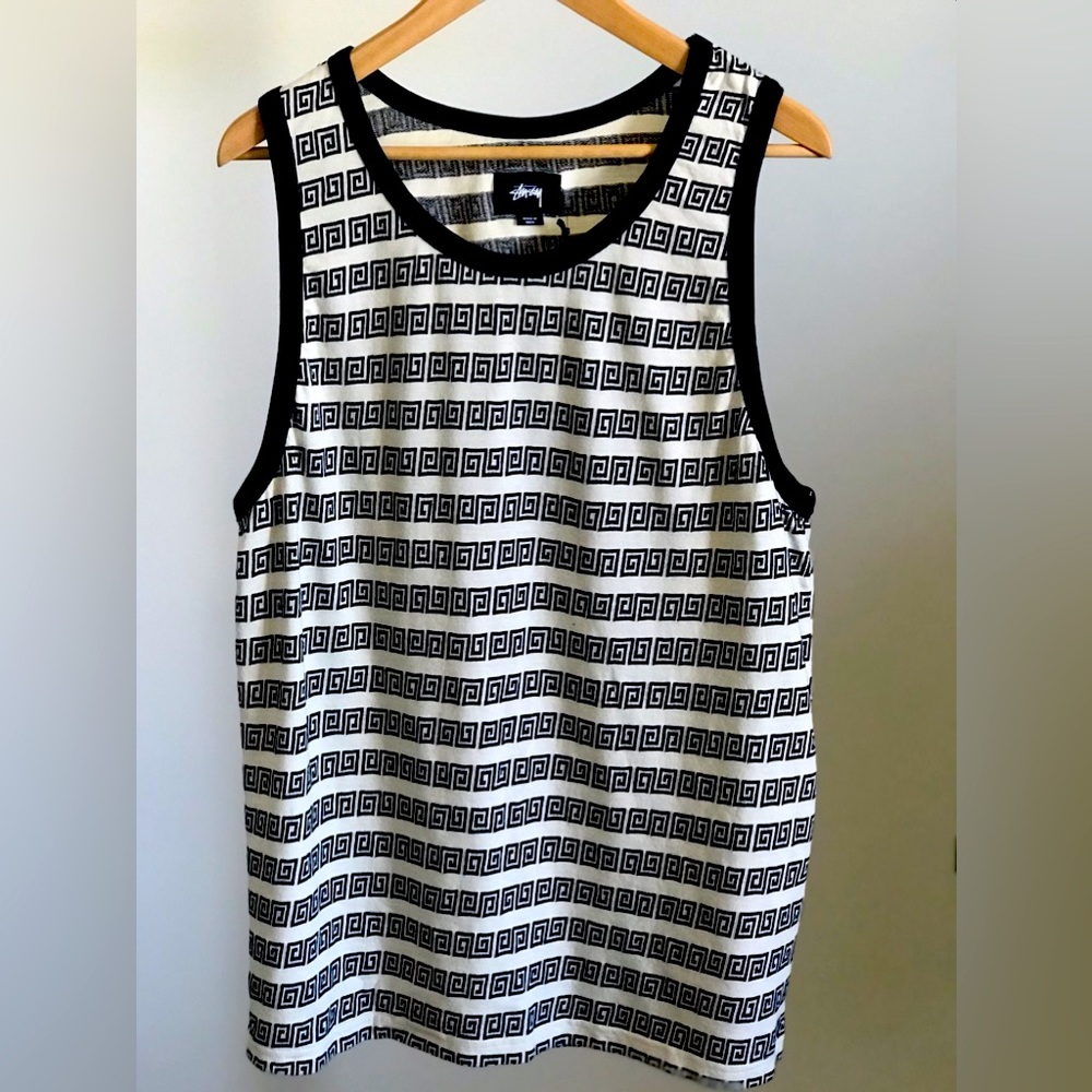STUSSY ROMAN MOSAIC Tank Top Shirt
Cream/Black 

Men’s Size L